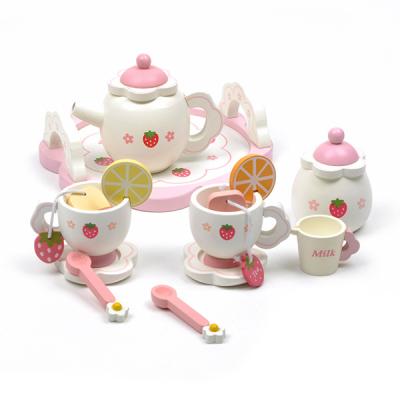 China Pretend Play Kitchen Toy Set Girls Toys Pretend Play Wooden Pink House Tea Set Toys Kitchen Toy Tools Baby Early Educational Tableware Educational Gift for sale