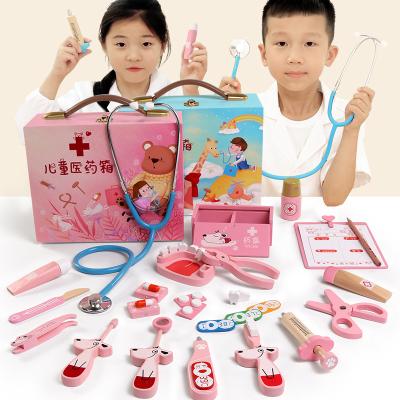 China Doctor Pretend Kit Simulation Real Life Wooden Medicine Cabinet Toys Gifts for Boys and Girls Stethoscope Children's Doctor Simulation Toy Kit Home for sale