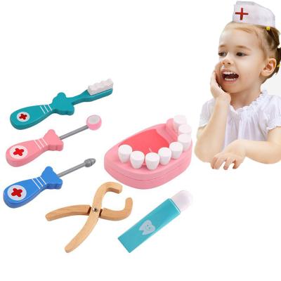 China Doctor Pretend Kit Wooden Toys Game Real Life Funny Cosplay Doctor Dental Game Toy Pretend Doctor Props Tools 6PCS Set For Kids for sale