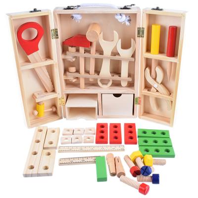 China Wooden Tool Kit for Kids Hotsale 2020 Wooden Tool Toys Pretend Play Toolbox Accessories Set Educational Construction Tool Toys for Kids Birthday Gifts for sale