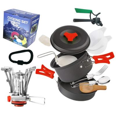 China Outdoor Camping Cooking Set Portable Outdoor Picnic Raising Camping 1-2 Person Cookware Set Pot And Gas Stove Combinate Cooker For Outdoor Camping Cooking for sale