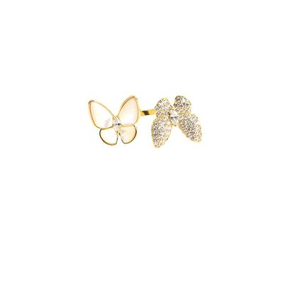 China Vintage Fashion Wholesale Ring Shell CZ Butterfly Design Adjustable Ring for sale