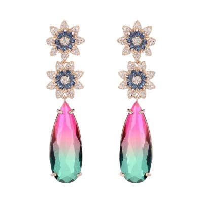 China Wholesale Fashionable Gold Plated Earrings Tourmaline Color Drop Stone Stud Mail New Design Earrings FASHIONABLE for sale