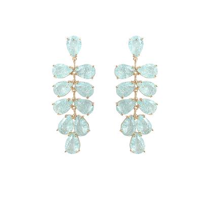 China Fashionable Wholesale New Design Trendy Earrings Gold Plated Earrings Leaf CZ Stud Mail for sale