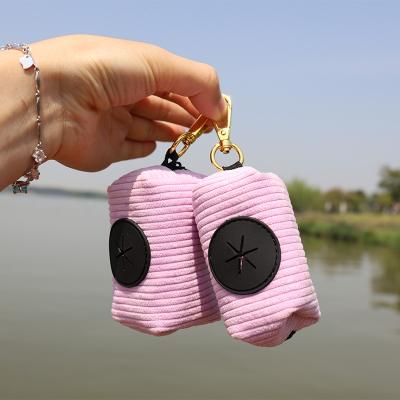 China Viable Custom Colors Design Colorful Fashion Corduroy Dog Poop Bag Dispenser Carrier Pet Poop Bag Holder for sale