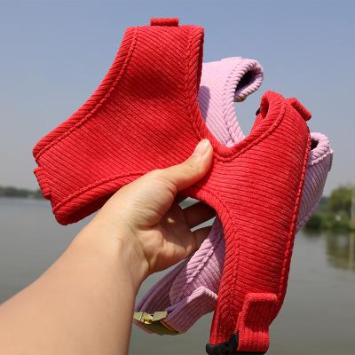 China Customized Luxury Pet Supplier Velvet Dog Harness Vest Soft Adjustable No Pull Corduroy Dog Harness for sale