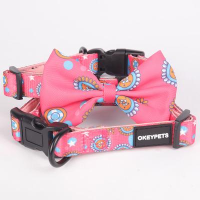 China OKEYPETS Personalized Luxury Decorative Dog Collars Bulk Custom Dog Collar Manufacturers Dog Collar With Bow Tie for sale