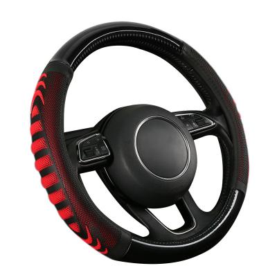 China Brief & Carbon Fiber Single Color Universal Steering Wheel Cover Black And Red Color for sale