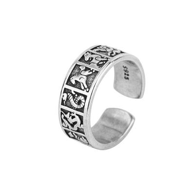 China CLASSIC Thai Silver Zodiac Ring Creative Auspicious Vintage Hand Ornament Opening Ring Ethnic Style For Men And Women for sale