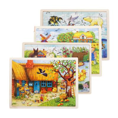 China Traditional 60 Piece Cartoon Kids Educational Jigsaw Toy Toys Wooden Brain Teasers With Board For Children for sale