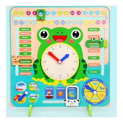 China Montessori wooden educational toys of multifunctional wooden knowledge clock calendar DIY toy shaped time clock for children for sale