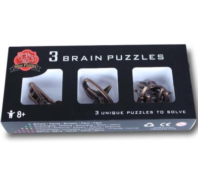 China Educational Toy 3 in 1 Zinc Alloy Mount Brain Teasers Puzzles Game Toys Metal IQ Bronze Color Set Gift Box for Kids Adults for sale