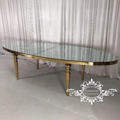 China Morden Wedding Gold Oval Silver Mirror Glass Table for sale