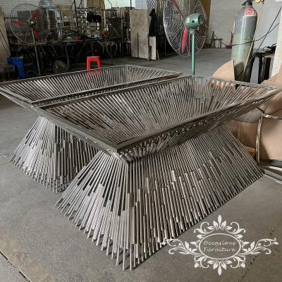 China Morden High Quality Square Silver Table Designs To Marry Stainless Steel Tubes Design Table Base for sale