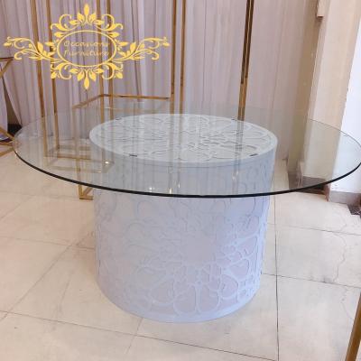 China Morden PVC Dining Table Base Clear Glass Top Round Dining Table for sale