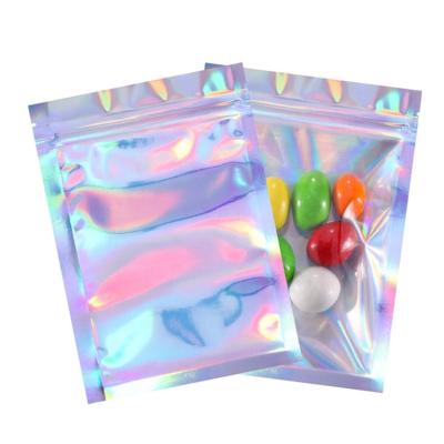 China Custom Logo Printed Plastic Reusable Food Candy Edible Pouch Holographic Packaging Mylar Ziplock Bags for sale