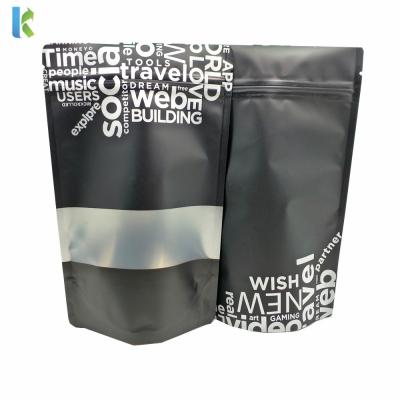 China Matte Black Aluminum Foil Pouches Moisture Proof Custom Printed Stand Up Bags Coffee Storage Mylar Zip Lock Packaging Pouch With Window for sale