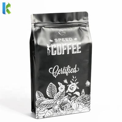 China For Coffee Beans Packing Custom Printing Black Coffee Packaging Flat Bottom Resealable Bag for sale