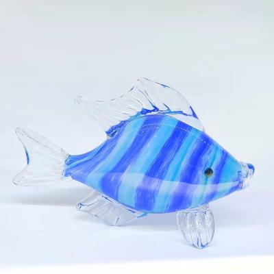 China Europe Blue Hand Blown Crysta Shop Fish Gift Art Figurine Home Decor Glass Desktop Ornament for sale