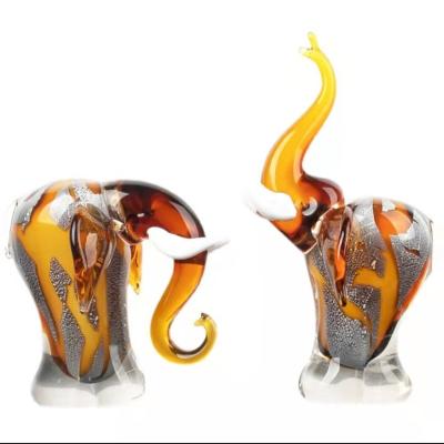 China Europe Modern Glass Crafts Carve Brown Elephant Shape Home Decoration Handmade Murano Glass Blowing Glass for sale