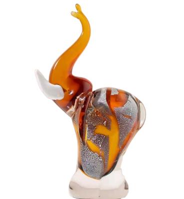 China Europe Modern Glass Crafts Carve Brown Elephant Shape Home Decoration Handmade Murano Glass Blowing Glass for sale