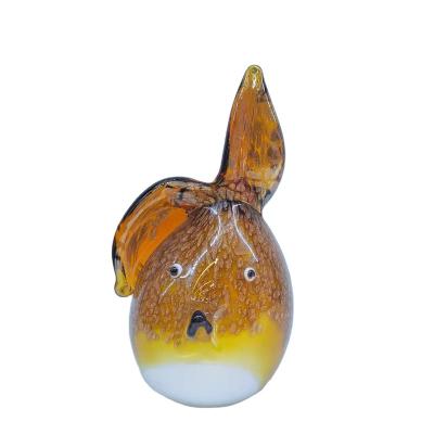 China Europe Glass Rabbit Hand Blown Crystal Art Figurine Christmas Decoration Glass Desktop Ornament for sale