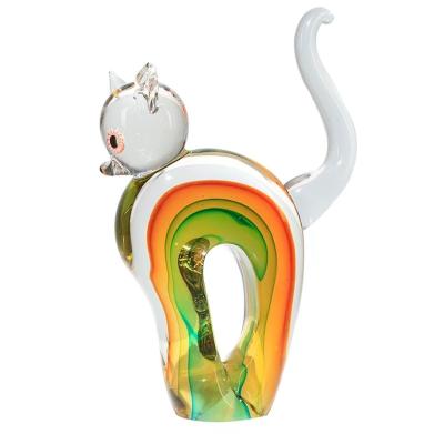 China Europe Glass Cat Hand Blown Crystal Art Figurine Christmas Decoration Desktop Glass Ornament for sale