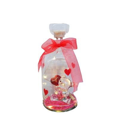 China Valentine's Day Gift Glass Bottle Europe Dome Glass Bottle Wooden Bear Low Ribbon Bow Led Bear Light for sale