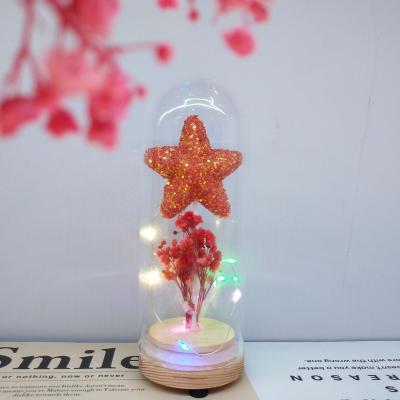 China Europe Glass Opens Gift Valentine's Day LED Light Glass Bottle Red Star Dome Wooden Low Bottle for sale