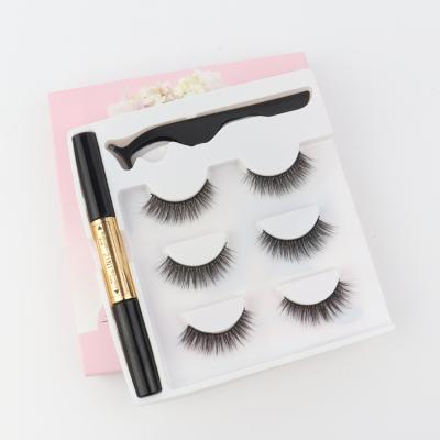 China 2021 New Arrival 13-18mm Natural Magnetic False Eyelash Kit Soft 3 Pairs Eyelash Eyeliner Eyelash Tweezers for sale