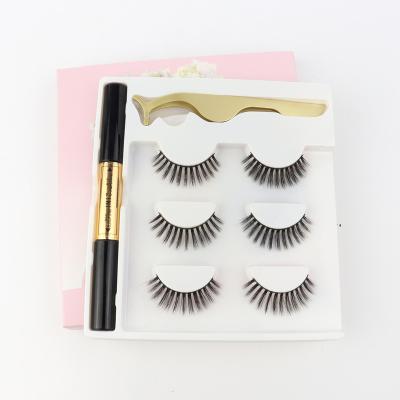 China OEM New 3D Set Natural Soft Magnetic False Mink Eyelashes OEM Magnetic Eyelashes With Eyeliner Eyelash Tweezers for sale