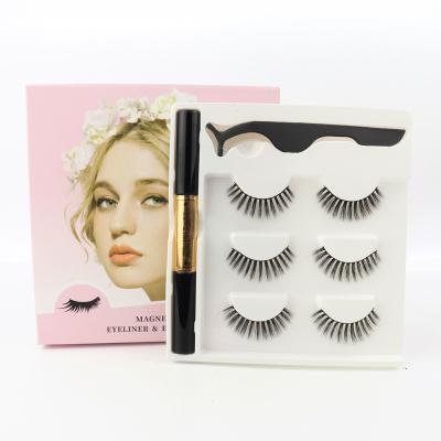 China 2021 New Hot Sale 3D Magnetic False Mink Eyelash Set Natural Soft Magnetic Eyelashes True With Eyeliner Eyelash Tweezers for sale