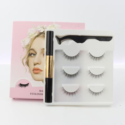 China Private Label 5 Magnets Natural Soft Powerful Mink Silk Strip False Eye Lashes 3 Pair Magnetic Eyeliner Lashes Set Magnetic Eyelashes for sale