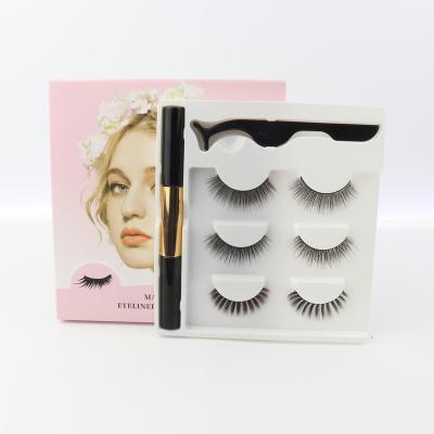 China Natural Soft Magnetic Fiber False Eyelash Set Private Label Magnetic Fiber Eyelashes With Eyeliner Set for sale