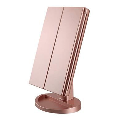 China Amazon Success 2022 Lighted Desktop Touch LED Light Makeup Mirror Triples Magnified Make Up Mirror for sale