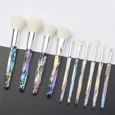 China Angular Blush Hot Sale Wholesale 10 Pcs Crystal Colorful Handle Fiber Hair Professional Make Up Brush Set for sale