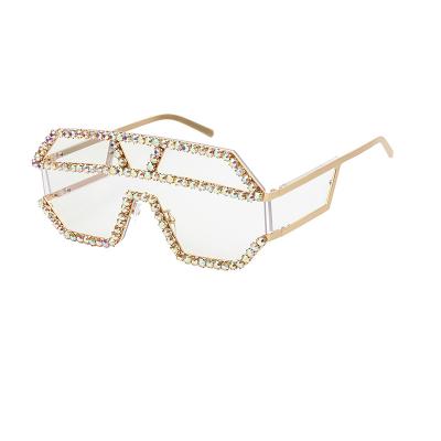 China Fashion Sunglasses Wholesale Fashion Women Gold Shield Rhinestone Metal One Piece Sunglasses for sale