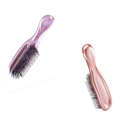 China Fashionable Multifunctional Nylon Hairbrush Women Curly Hair Brush Nylon Gold Appearance Detangle Professional Salon Hair Straightening Brush for sale