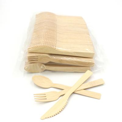 China Natural Bamboo With Logo Printing 100% Custom Biodegradable Natural Wooden Bamboo Cutlery Sets Individually Paper Set Package Knife Fork Spoon for sale