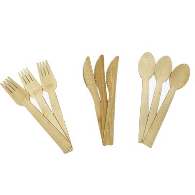 China Custom Western Individual Light Weight Fork Knife Portable Bamboo Flatware Disposable Tableware Set Natural Bamboo Spoon 3 Pieces for sale