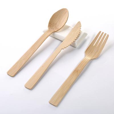 China OEM Natural Bamboo Cutlery Natural Organic Disposable Bamboo Flatware Set 170Mm Knife Fork Spoon Set for sale