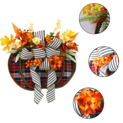 China Fashionable Garland For Harvest Festival Simulation Autumn Leaves Decorative Ribbon Wreath Thanksgiving Door Front Hanging for sale