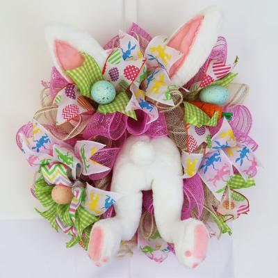 China New Fashionable Easter Door Decoration Spring Cute Hanging Bunny Thief With Ears Wreath Cartoon Ornaments Room Door Wreath for sale