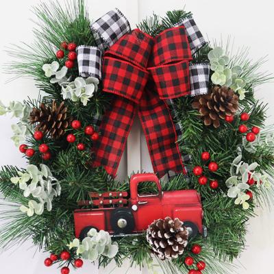 China Customized Happy Christmas Wreath Door Hanging Artificial Red Berries Front Door Rattan Christmas Wreath With Red Bowknot Decoration for sale