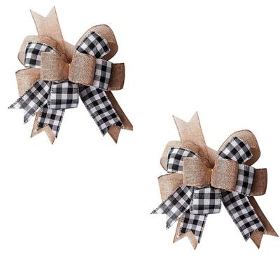 China Christmas Decoration Trendy Bowknot Wired Plaid Ribbon Bow With Twist Tie Ribbon Cable Bow for sale