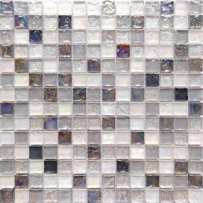 China Art Craft Gray And White Mix Stone Mosaic Modern Glass Square for sale