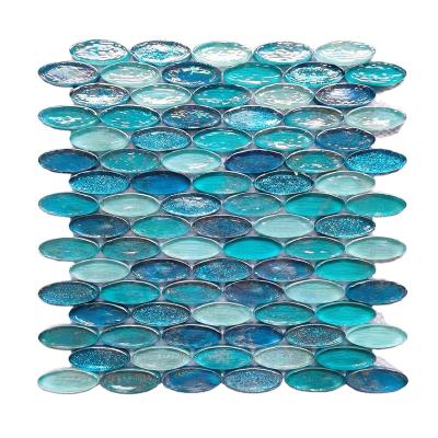 China Modern Iridescent Swimming Pool Brick Tile Around Blue Glass Mosaic for sale