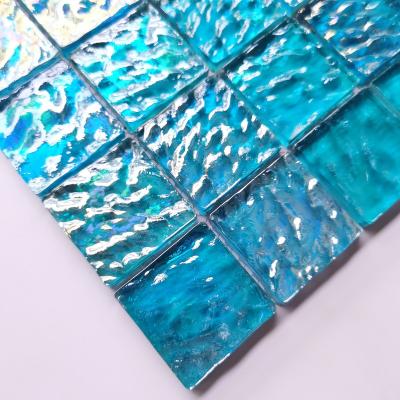 China Modern Pattern Square Crystal Blue Pool Glass Mosaic Tile for sale