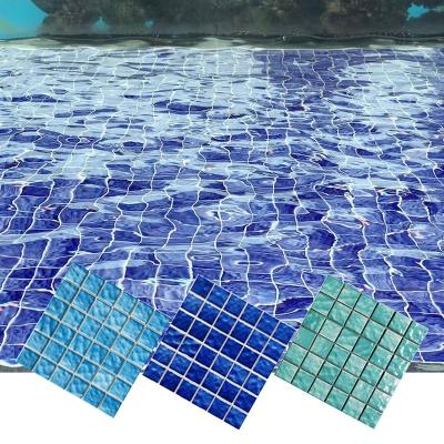 China Modern Wall Decoration Crystal Cheap Glass Art Ceram Mosaic Blue Pool for sale