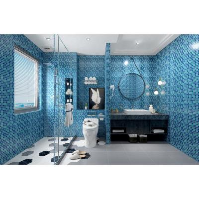 China Modern Roman Glossy Ocean Blue Pixel Square Mosaic Porcelain for sale